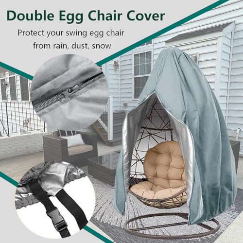 【Upgraded】Patio Egg Chair Covers with Zipper, Wicker Egg Swing Chair Covers, Waterproof Heavy Duty Weather Resisatnt Outdoor Chair Cover, Windproof Hanging Chair Cover, 75" x 45", Grey, 1 Pack - color: Grey, size: Single Seat 75'' (L) x 45''(W)