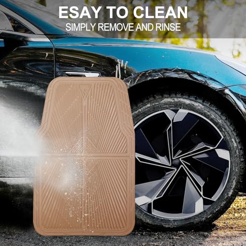 CAR PASS Rubber Car Mats,Car Floor Mats All Weather, Waterproof Trim-to Fit Automotive Floor Mats for Cars Trucks SUV,Anti-Slip Easy Clean, Heavy Duty Car Mats Full Set 3-Piece,All Beige - color: All-Beige