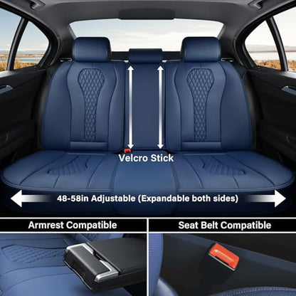 Coverado Car Seat Covers, Rear Car Seat Cover, Blue Leather Seat Cover, 3-Pieces Car Seat Cushion, Luxury Seat Cover Seat Protector Universal Fit Most Cars - color: Blue