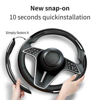 3-Piece Carbon Fiber Steering Wheel Cover, Anti-Slip & Segmented Thin Design for Comfort Grip, Universal Fit 99% Cars SUV Truck,Black - color: Black