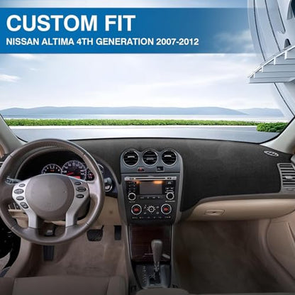 KUST Black Dash Cover Mat for Nissan Altima 2007-2012 Left Hand Driving Polyester Dashboard Cover Non-Slip Center Console Dash Cover Interior Accessories for Nissan Altima Sunshade No Glare - size: 53.15"×25.59"(Nissan Altima 07-12)