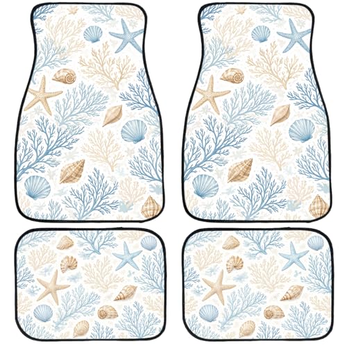 Coastal Car Floor Mats Set of 4 Seashell Starfish Coral Ocean Marine Beach Carpet Front Rear Carpets Mat Decorative Car Floor Carpets Non-Slip Auto Car Accessories Universal Fit for Car SUV Truck Van - color: Coastal