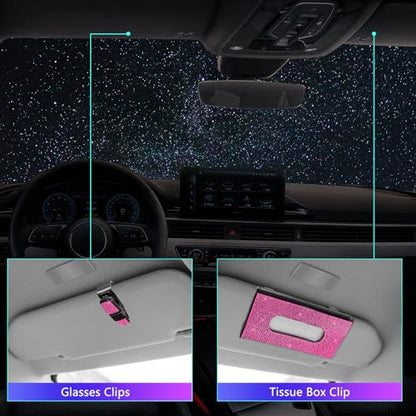 25PCS Bling Car Car Accessories Set,15 Inch Steering Wheel Cover,Shiny License Plate Frame,Center Console Cover and Rearview Mirror Set and Other Car Accessories(Rose Pink) - color: Rose Pink
