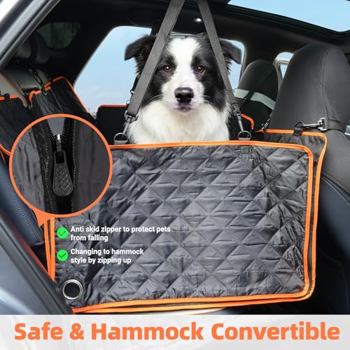 Dog Car Seat Cover for Back Seat, 1seat to 3seats can be Switched at Will. Back Seat Extender with Hard Bottom. 600D Heavy Duty Scratch,Nonslip,Waterproof Dog Hammock for Cars,Trucks and SUVs. - color: Black and Orange