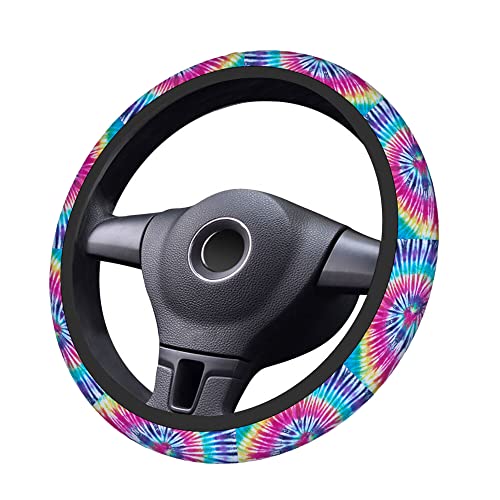 Swono Tie Dye Car Steering Wheel Cover Universal 15 Inch with Grip Contours Spiral Tie Dye Pattern Background Neoprene Auto for Men and Women Non-Slip Breathable Soft - color: multi-061