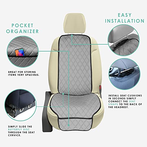 FH Group Car Seat Cushion – Neosupreme Single Front Seat Cover with Front Pockets, Airbag Compatible, Universal Fit Car Seat Cushion for Driver or Passenger Seat, SUV, Truck, Sedan & Van – Gray - color: Gray, style: Front