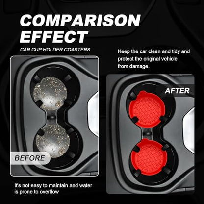 4-Pack Universal Cup Holder Coasters, Black Silicone Inserts - Keep Your Car Clean with Non-Slip & Spill-Proof Coasters for All Vehicles (Red) - color: Red