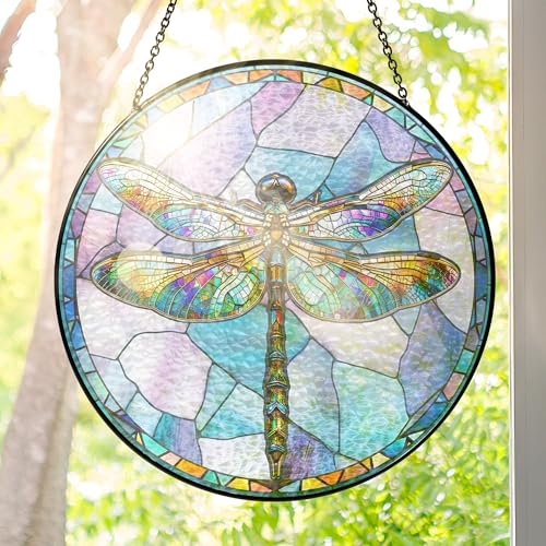 FLAGWIX Dragonfly Gifts for Women Men - Stained Glass Window Hanging 8 in - Dragonfly Garden Decor for Yard Decorations Outdoor, Dragon Fly Sun Catchers Indoor Window for Home Garden Decor - color: Turquoise Blue - Dragonfly, size: 8 in