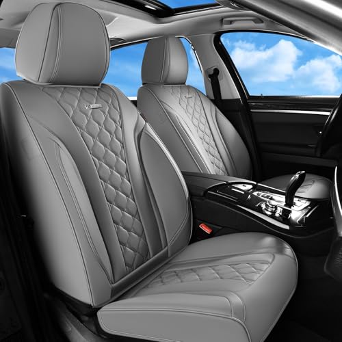 Coverado Car Seat Covers Front Seats, Gray Seat Covers, Breathable Perforated Design, Luxurious Diamond Leather Car Seat Cover, 2 Pack Car Seat Protector Front Seat Cover Universal Fit Most Cars - color: 1-Gray, size: Front