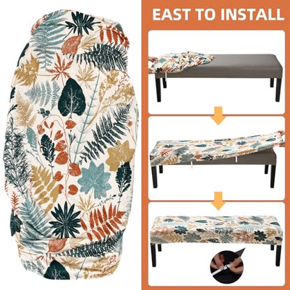 Fuloon Stretch Bench Cover, Anti-Dust Removable Dining Bench Slipcover Washable Seat Cushion Protector for Bedroom, Kitchen, Hotel, Banquet, Green Gold Flower - color: Flower Green Gold