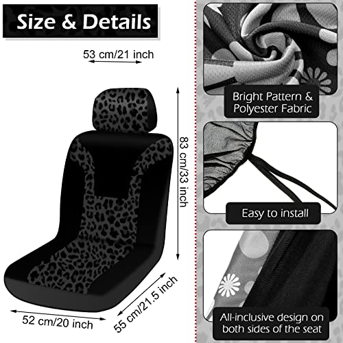 Frienda 17 Pcs Leopard Print Car Accessories Set, Includes Seat Covers Set Leopard Steering Wheel Cover Mats Armrest Pad Cover Seat Belt Pads Keychain and Wrist Strap for Car Decor - style: Leopard Print