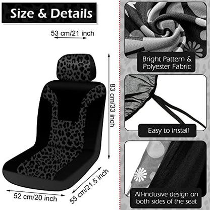 Frienda 17 Pcs Leopard Print Car Accessories Set, Includes Seat Covers Set Leopard Steering Wheel Cover Mats Armrest Pad Cover Seat Belt Pads Keychain and Wrist Strap for Car Decor - style: Leopard Print
