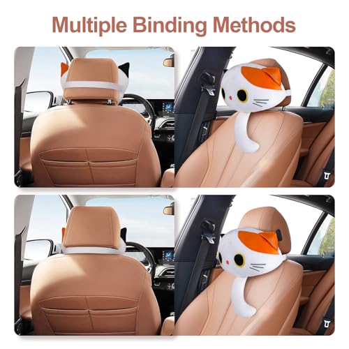 Cat Car Headrest Pillow Cartoon Car Seat Pillow Cat Neck Support Plush Cushion for Driving Seat (2 pcs) - color: Black/White/Orange