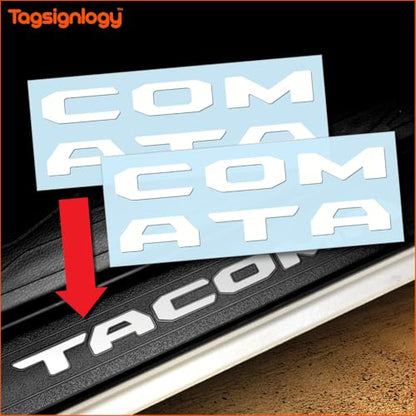 Prime Series UV Weatherproof Vinyl Decals: Pair of Left and Right Front Door Sill Protector Letter Inserts fits Tacoma 2016-2023 (Gloss White) - color: Gloss White