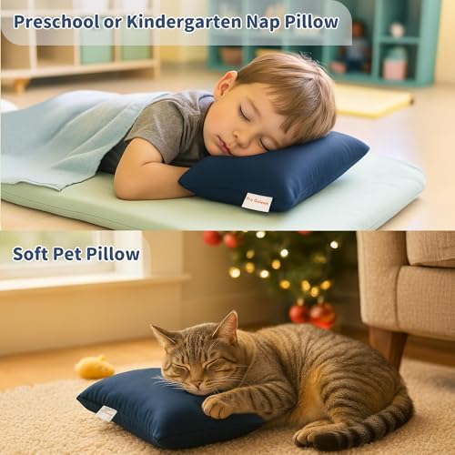 Pro Goleem Small Pillow 11"x7"x2.5" for Travel and Camping with Name Tag Mini Tiny Pillow for Room Couch Sofa Chair and Outdoor Car Air Nap Neck Lumbar Knee Rest Pillows, Navy Blue - color: Navy Blue