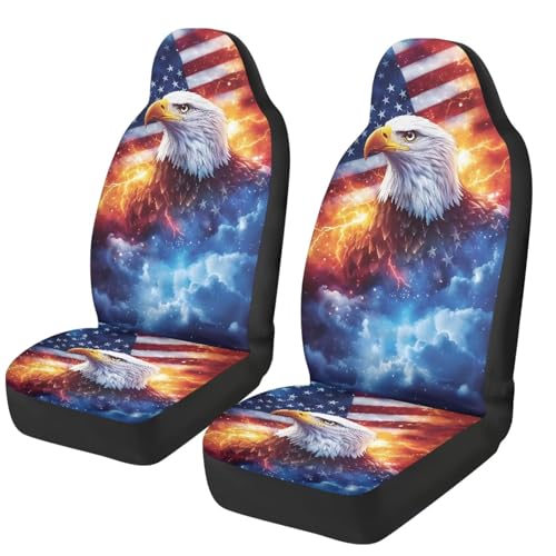 Flag Eagle Front Car Seat Cover 2 Pcs Patriotic Car Seat Covers for Front Seats Removable Automotive Accessories Easy Installation Fit for Most Cars SUVs and Sedans - color: Flag Eagle