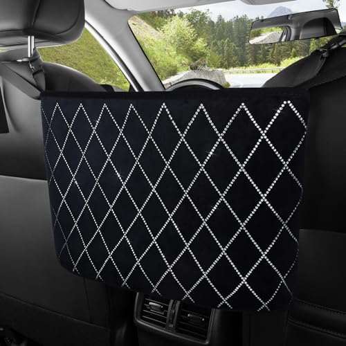 eing Car Organizers and Storage Purse Holder, Large Capacity Car Net Pocket Handbag Holder, Automotive Consoles & Backseat Organizer, Leather Back Seat Bag Between Car Front Seats (White line) - color: A1-Large Rhombic Pure White
