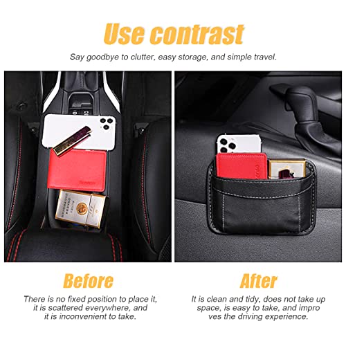 Car Seat Side Pocket Organizer, PU Leather Mini Storage Bag for Auto Door Window Console, Pen Phone Holder Tray Pouch Vehicle Seat Gap Filler for Organize Document, Registration, Notepad (Black)
