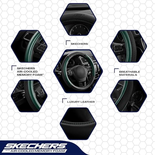 Skechers Air-Cooled Steering Wheel Cover,Leather Car Steering Wheel Cover Universal Fit 14" 1/2-15" Car Wheel Protector for Men Women Fit Suvs,Vans,Sedans,Car,Trucks,Green - color: Green