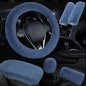 6pcs in 1 Set Soft Fluffy Car Steering Wheel Cover Faux Wool Auto Center Armrest Cove & Gear Shift Cover & Handbrake Cover & 2pcs Seat Belt Shoulder Pads Warm Winter Universal Fit for 15 Inch