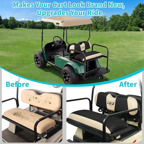 10L0L Golf Cart Seat Covers, Super Comfort Cooler Than Vinyl Seat Cover, Front and Rear Seat Cover for Yamaha EZGO Club Car, No Drilling Breathable Mesh Bench Seat Blanket, Machine Washable