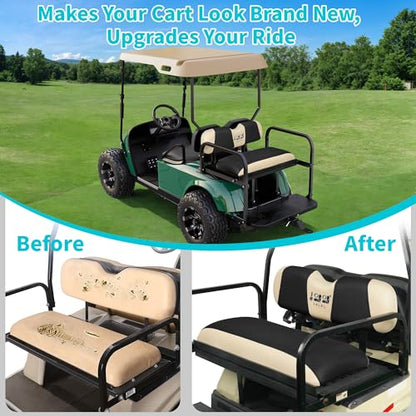 10L0L Golf Cart Seat Covers, Super Comfort Cooler Than Vinyl Seat Cover, Front and Rear Seat Cover for Yamaha EZGO Club Car, No Drilling Breathable Mesh Bench Seat Blanket, Machine Washable - color: Black + Beige, style: Rear Seat - Universal for Yamaha E