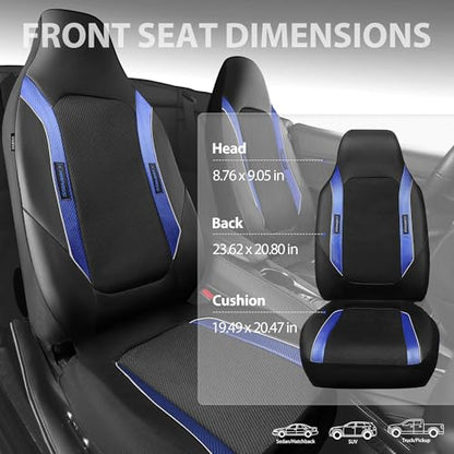 CAR PASS Sporty High Back 3D Oxford Waterproof Car Seat Cover Two Front, Universal Carbon Fiber Leather Bucket Seat Cover All Weather, Airbag Compatible Fit Sports Car SUV Sedan Truck Black Blue - color: Black and Blue
