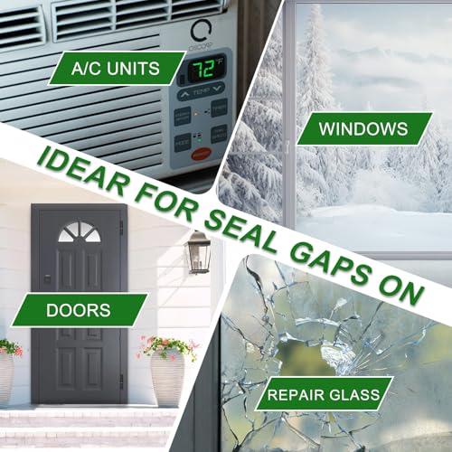 Qoqooice Transparent Window Weather Sealing Tape 2 Inch x 33 FT Weather Stripping Residue-Free Clear Window Insulation Tape for Doors Windows and Shower Glass Gaps