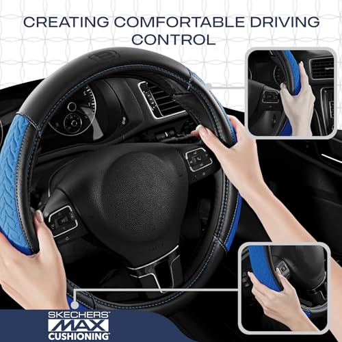 Skechers Steering Wheel Cover,Max Cushioning Leather Steering Wheel Cover Universal Fit 14" 1/2-15" Car Wheel Protector for Men Women Fit Suvs,Vans,Sedans,Car,Trucks,Blue - color: BLue