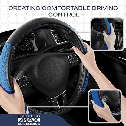 Skechers Steering Wheel Cover,Max Cushioning Leather Steering Wheel Cover Universal Fit 14" 1/2-15" Car Wheel Protector for Men Women Fit Suvs,Vans,Sedans,Car,Trucks,Blue - color: BLue