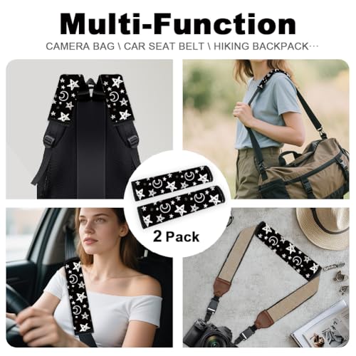 2Pcs Soft Auto Seat Belt Cover Pad Moon and Star Print Car Seatbelt Shoulder Cushion for Comfortable Driving, Compatible with All Cars' Seatbelt and Backpack Straps - color: Stars Moon