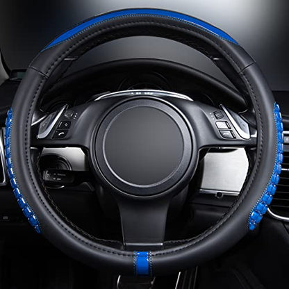 Flying Banner car Steering Wheel Cover Gel Massage Velvet Cool Warm Universal Size 15 inches SUV Truck Anti Slip Odorless Summer Winter (Black Blue, Gel Massage) - color: Black Blue