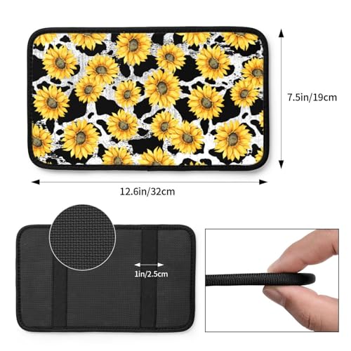 Universal Car Center Console Cushion Pad, Cow Print Sunflower Soft Waterproof Car Center Console Cover Auto Armrest Seat Box Cover Protector for Most Vehicle SUV Truck Car - color: Cow Print Sunflower