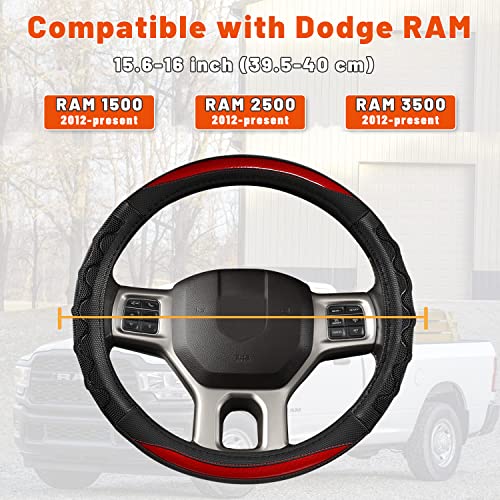 GIANT PANDA Steering Wheel Cover for Dodge Ram 1500 - Car Steering Wheel Covers for Dodge Ram 2500 3500 15.5-16 inch - Red - color: B-Black+Red
