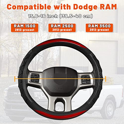 GIANT PANDA Steering Wheel Cover for Dodge Ram 1500 - Car Steering Wheel Covers for Dodge Ram 2500 3500 15.5-16 inch - Red - color: B-Black+Red