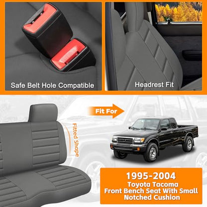 Truck Seat Cover Compatible with 1995-2004 Toyota Tacoma Front Bench Seat with Molded Headrest and Small Notched Cushion, Knitted Fabric - color: Charcoal