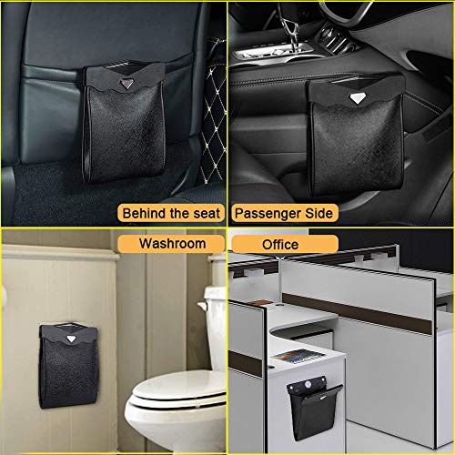 Smart LED Car Trash Can Waterproof Garbage Bag Passenger Side Artificial Leather Storage Pocket Leak Proof Reusable Traveling Portable Offices Toilet Garbage Cans Back Seat Hanging (Beige-1pack) - color: Beige
