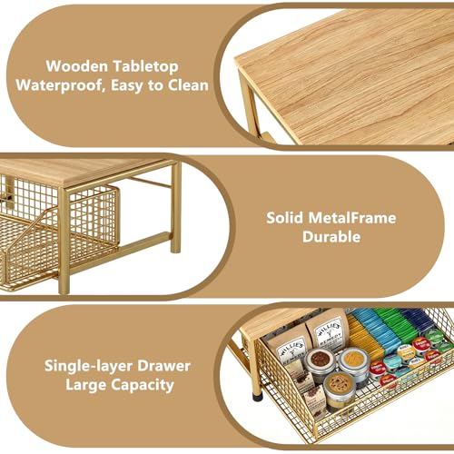 Funecy Coffee Pod Drawer Holder,Coffee Machine Storage Rack,Home Kitchen Counter Coffee Bar Organizer,Storage Basket Drawer (Gold) - color: Gold