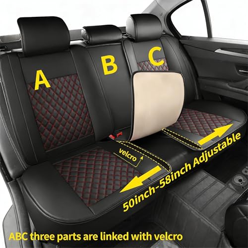 Grand Car Seat Covers Full Set,Universal Precision Fit 3D Contoured Automotive Nappa Leather Seat Covers for SUV Truck Sedan,Anti-Slip Seat Cover with Lumbar Support Style2 Black Red Line - color: Black Red Semi Coverage