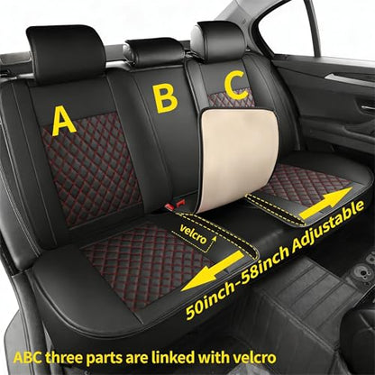 Grand Car Seat Covers Full Set,Universal Precision Fit 3D Contoured Automotive Nappa Leather Seat Covers for SUV Truck Sedan,Anti-Slip Seat Cover with Lumbar Support Style2 Black Red Line - color: Black Red Semi Coverage
