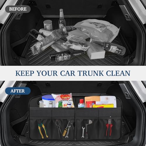 Car Trunk Organizer with Large Capacity Waterproof Car Accessories for Women & Men, Collapsible Trunk Organizer for Suv/Jeep/Sedan,Tools (Black, Standard)