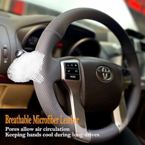 Hand Stitch Steering Wheel Cover Customized Fit for Toyota Tacoma 2012-2021, 4Runner 2010-2021, Tundra Sequoia 2014-2021 Black Leather