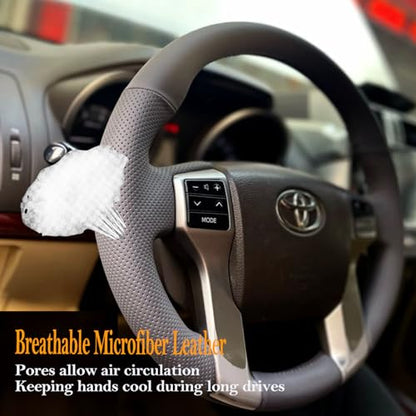 Hand Stitch Steering Wheel Cover Customized Fit for Toyota Tacoma 2012-2021, 4Runner 2010-2021, Tundra Sequoia 2014-2021 Black Leather