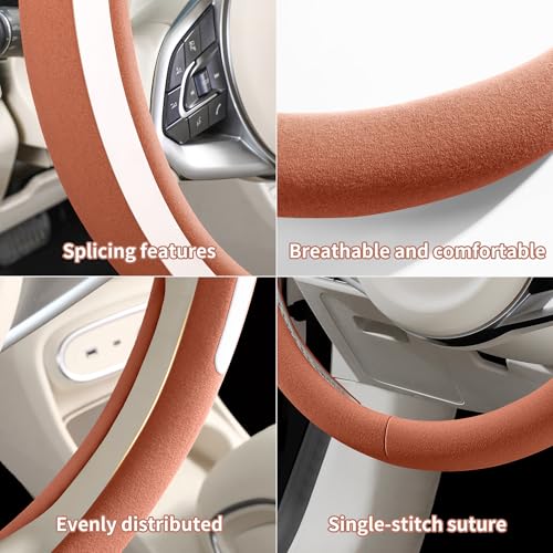 Steering Wheel Cover, Universal 15 inch, Faux Leather Steering Wheel Protector Anti-Slip, Breathable & Heating-Compatible for Cars Trucks SUVs Vans - color: Brown