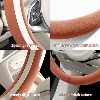 Steering Wheel Cover, Universal 15 inch, Faux Leather Steering Wheel Protector Anti-Slip, Breathable & Heating-Compatible for Cars Trucks SUVs Vans - color: Brown