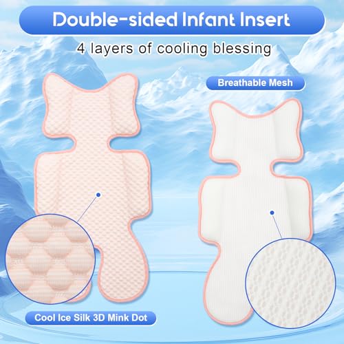 Baby Car Seat Cooling Pad, Mink Dot Carseat Cooler Mat for Girls Boys, Stroller Pad with 3D Breathable Mesh, Multifunctional Infant Insert Liner for Summer - color: Pink