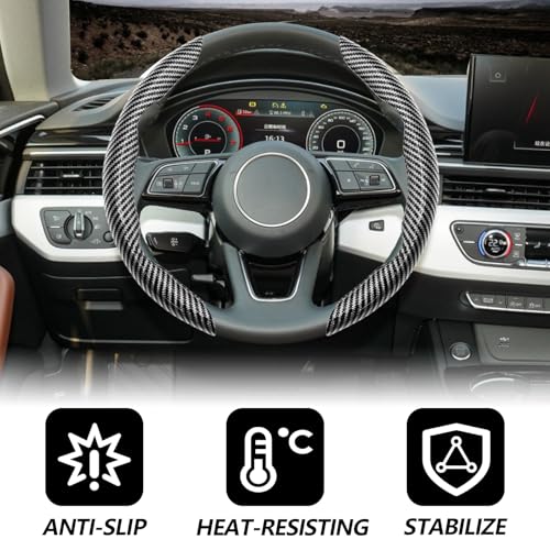 2pcs Universal Fit Carbon Fiber Steering Wheel Cover, Anti-Skid Steering Wheel Cover/Segmented Steering Wheel Protector/Car Interior Accessories (Bright Black) - color: Bright Black