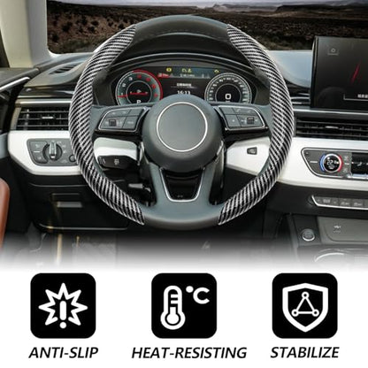 2pcs Universal Fit Carbon Fiber Steering Wheel Cover, Anti-Skid Steering Wheel Cover/Segmented Steering Wheel Protector/Car Interior Accessories (Bright Black) - color: Bright Black
