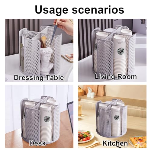 Coffee Cup Dispenser,360°Rotating Paper Cup Dispenser,Cup Holder with 4 Compartments Removable,Cup Dispenser Countertop,Disposable Paper & Plastic Cups,for Restaurant,Coffee Station,Bar,Office - color: Gray