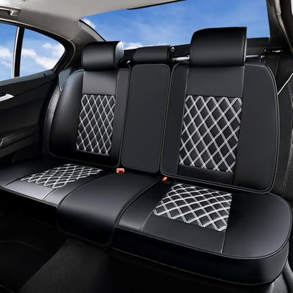 Huidasource Rear Bench Car Seat Covers, Waterproof Leather Back Seat Cushion Cover, Back Seat Cover Compatible Universal Fit for Most Cars Sedan SUV Pickup Truck (Back Row/Black&White) - color: 01R# Black&White, size: Back Seat Cover